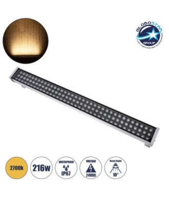 GLOBOSTAR® WASHERGAIA 90217 Μπάρα Φωτισμού Wall Washer LED 216W 23760lm 10° DC 24V Αδιάβροχο IP67 Θερμό Λευκό 2700K Dimmable - Bridgelux SMD Chip - Ασημί - Μ100 x Π10.2 x Υ9.5cm - 3 Χρόνια Εγγύηση